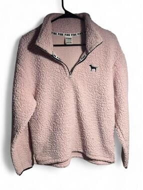 VS PINK Cozy Sherpa Quarter Zip Pullover Teddy Fleece Jacket Pink S
